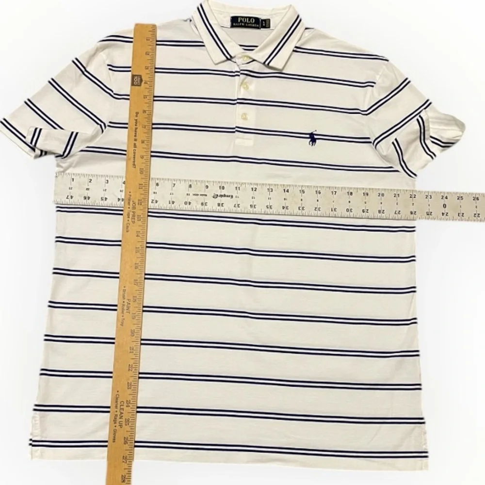 Men's Polo Ralph Lauren Pima Cotton Striped Polo Shirt White Blue Pony Size L